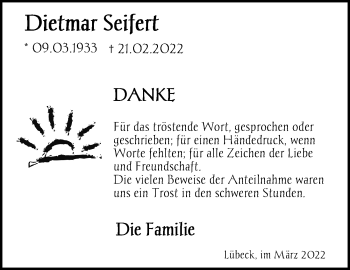 Traueranzeige von Dietmar Seifert von Lübecker Nachrichten
