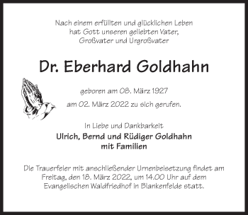 Traueranzeige von Eberhard Goldhahn von Märkischen Allgemeine Zeitung