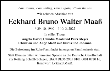 Traueranzeige von Eckhard Bruno Walter Maaß von Lübecker Nachrichten