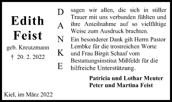 Traueranzeige von Edith Feist von Kieler Nachrichten