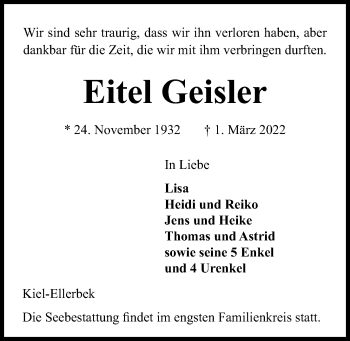 Traueranzeige von Eitel Geisler von Kieler Nachrichten