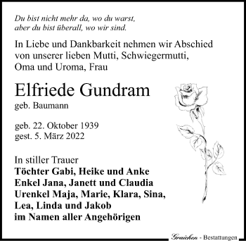 Traueranzeige von Elfriede Gundram von Leipziger Volkszeitung