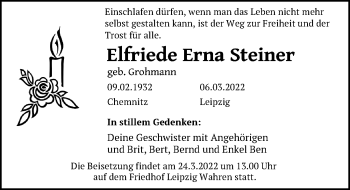 Traueranzeige von Elfriede Erna Steiner von Leipziger Volkszeitung
