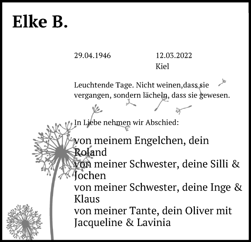 Traueranzeigen Von Elke B | Trauer-anzeigen.de