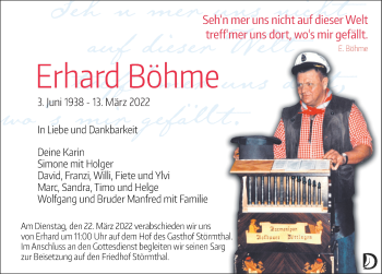 Traueranzeige von Erhard Böhme von Leipziger Volkszeitung