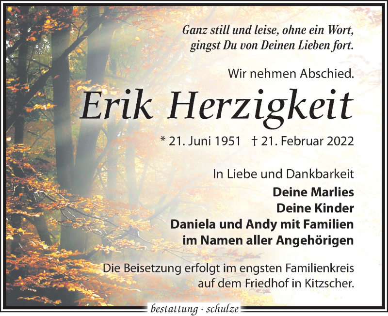  Traueranzeige für Erik Herzigkeit vom 05.03.2022 aus Leipziger Volkszeitung