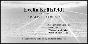 Traueranzeige von Evelin Krützfeldt von Kieler Nachrichten