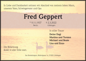 Traueranzeige von Fred Geppert von Göttinger Tageblatt