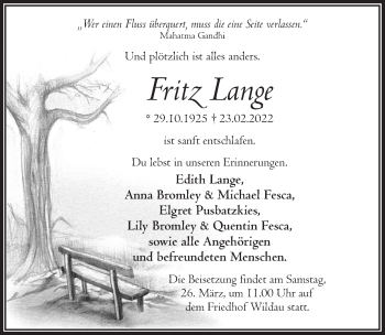 Traueranzeige von Fritz Lange von Märkischen Allgemeine Zeitung