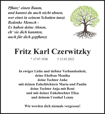Traueranzeige von Fritz Karl Czerwitzky von Märkischen Allgemeine Zeitung