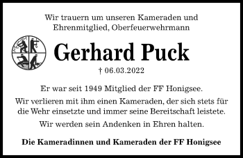 Traueranzeige von Gerhard Puck von Kieler Nachrichten