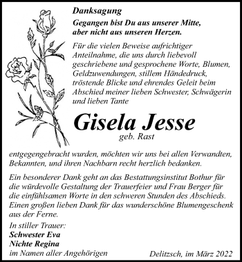 Traueranzeige von Gisela Jesse von Leipziger Volkszeitung