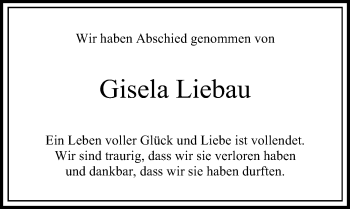 Traueranzeige von Gisela Liebau von Märkischen Allgemeine Zeitung