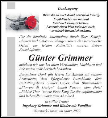 Traueranzeige von Günter Grimmer von Märkischen Allgemeine Zeitung