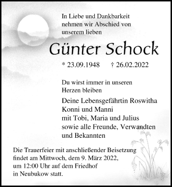 Traueranzeige von Günter Schock von Ostsee-Zeitung GmbH