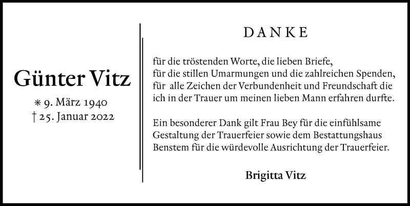  Traueranzeige für Günter Vitz vom 05.03.2022 aus Göttinger Tageblatt