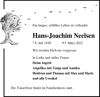 Traueranzeige von Hans-Joachim Neelsen von Lübecker Nachrichten