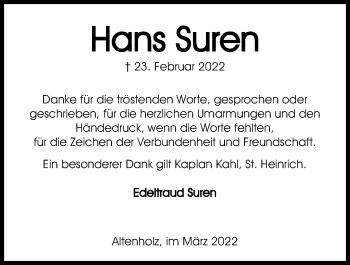 Traueranzeige von Hans Suren von Kieler Nachrichten