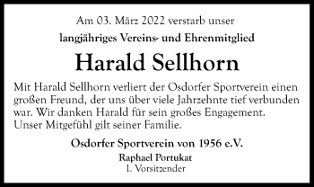 Traueranzeige von Harald Sellhorn von Kieler Nachrichten