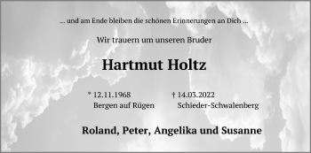 Traueranzeige von Hartmut Holtz von Ostsee-Zeitung GmbH