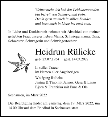 Traueranzeige von Heidrun Rülicke von Märkischen Allgemeine Zeitung