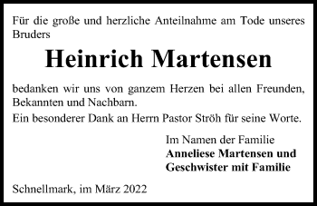 Traueranzeige von Heinrich Martensen von Kieler Nachrichten