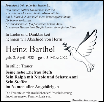 Traueranzeige von Heinz Barthel von Leipziger Volkszeitung