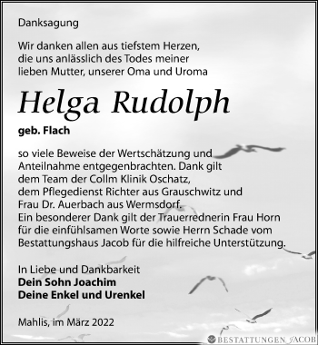 Traueranzeige von Helga Rudolph von Leipziger Volkszeitung
