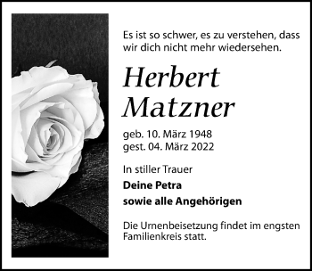 Traueranzeige von Herbert Matzner von Leipziger Volkszeitung