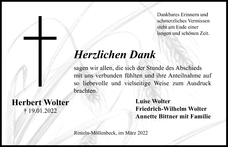  Traueranzeige für Herbert Wolter vom 12.03.2022 aus Schaumburger Nachrichten