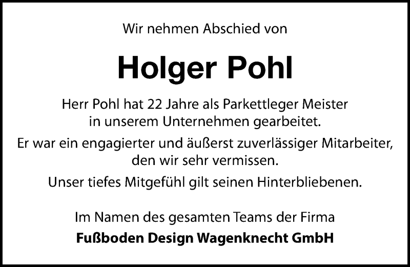  Traueranzeige für Holger Pohl vom 19.03.2022 aus Leipziger Volkszeitung