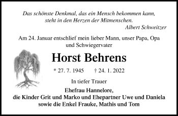 Traueranzeige von Horst Behrens von Märkischen Allgemeine Zeitung