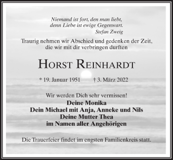 Traueranzeige von Horst Reinhardt von Märkischen Allgemeine Zeitung