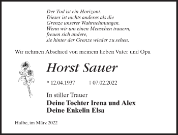 Traueranzeige von Horst Sauer von Märkischen Allgemeine Zeitung