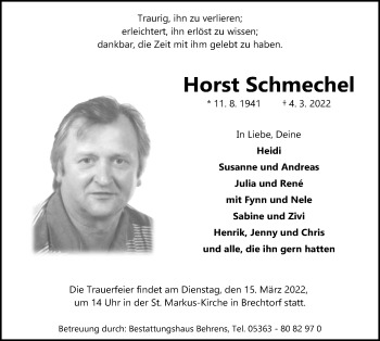 Traueranzeige von Horst Schmechel von Aller Zeitung