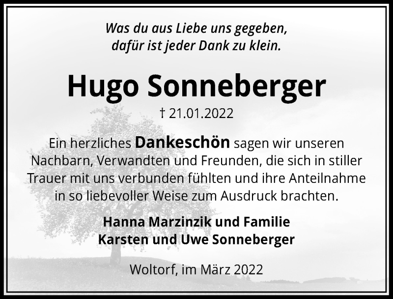  Traueranzeige für Hugo Sonneberger vom 12.03.2022 aus Peiner Allgemeine Zeitung