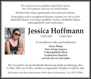 Traueranzeige von Jessica Hoffmann von Aller Zeitung