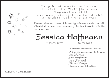 Traueranzeige von Jessica Hoffmann von Aller Zeitung