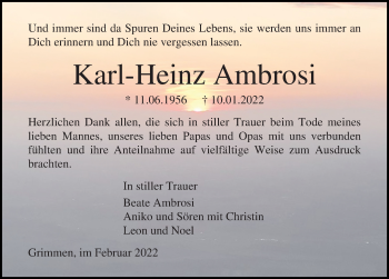 Traueranzeige von Karl-Heinz Ambrosi von Ostsee-Zeitung GmbH
