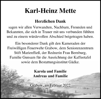 Traueranzeige von Karl-Heinz Mette von Märkischen Allgemeine Zeitung