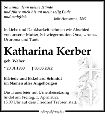 Traueranzeige von Katharina Kerber von Leipziger Volkszeitung