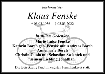 Traueranzeige von Klaus Fenske von Märkischen Allgemeine Zeitung