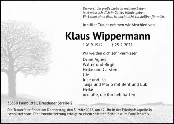 Traueranzeige von Klaus Wippermann von Aller Zeitung