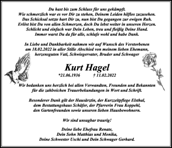 Traueranzeige von Kurt Hagel von Märkischen Allgemeine Zeitung
