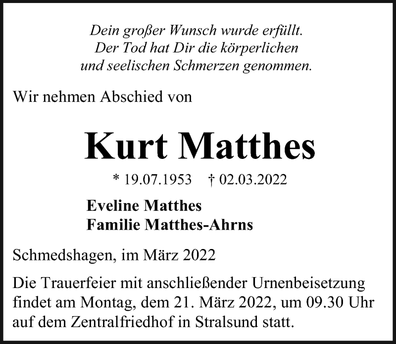 Traueranzeigen von Kurt Matthes traueranzeigen.de