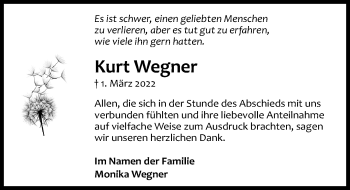 Traueranzeige von Kurt Wegner von Lübecker Nachrichten