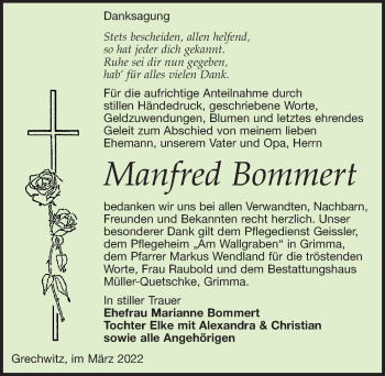 Traueranzeige von Manfred Bommert von Leipziger Volkszeitung