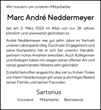 Traueranzeige von Marc André Neddermeyer von Göttinger Tageblatt