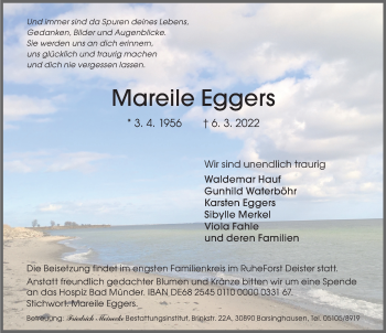Traueranzeige von Mareile Eggers von Hannoversche Allgemeine Zeitung/Neue Presse