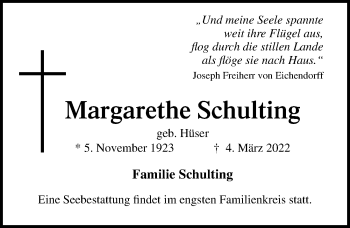 Traueranzeige von Margarethe Schulting von Lübecker Nachrichten